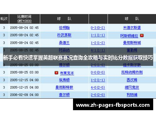 新手必看快速掌握英超联赛赛况查询全攻略与实时比分数据获取技巧